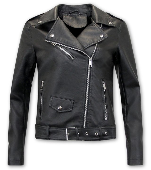 Bludeise Kunstlederjacke Damen - AY033 - Schwarz