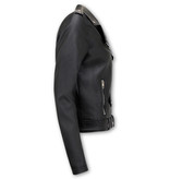 Bludeise Kunstlederjacke Damen - AY033 - Schwarz