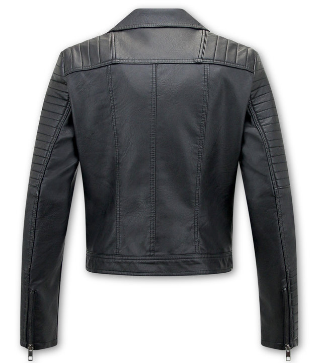 Bludeise Damen Biker Lederjacke Style - AY151 - Schwarz