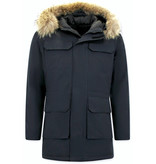 Enos Winterjacke Herren - Parka mit Fellkragen - Blau