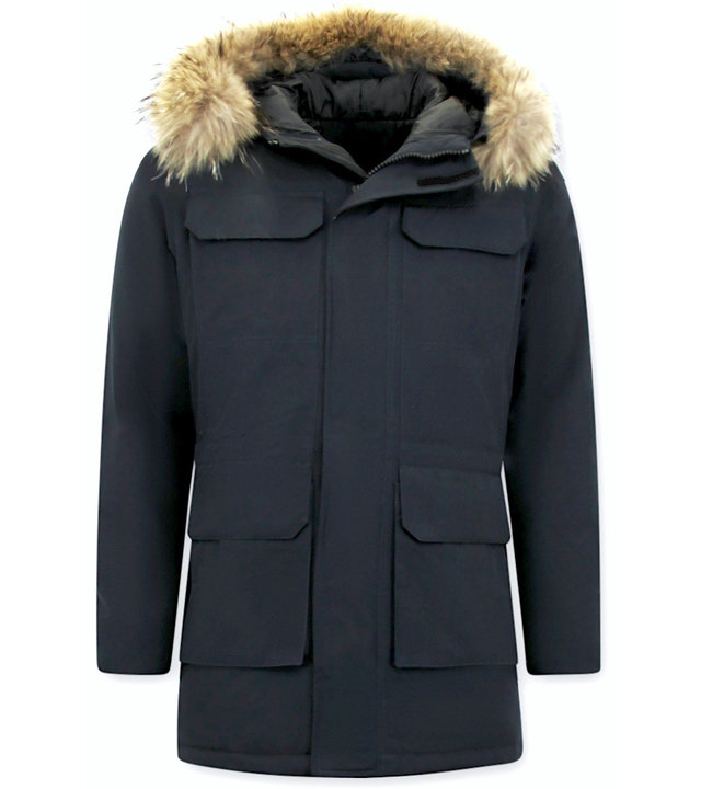 Enos Winterjacke Herren - Parka mit Fellkragen - Blau