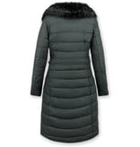 Macleria Parka Winterjacke Damen mit Kunstpelzkragen - Schwarz