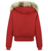 Macleria Winterjacke mit fell Damen - Kurze Jacke - Rot