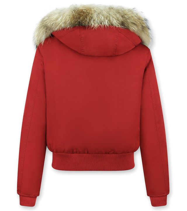 Macleria Winterjacke mit fell Damen - Kurze Jacke - Rot