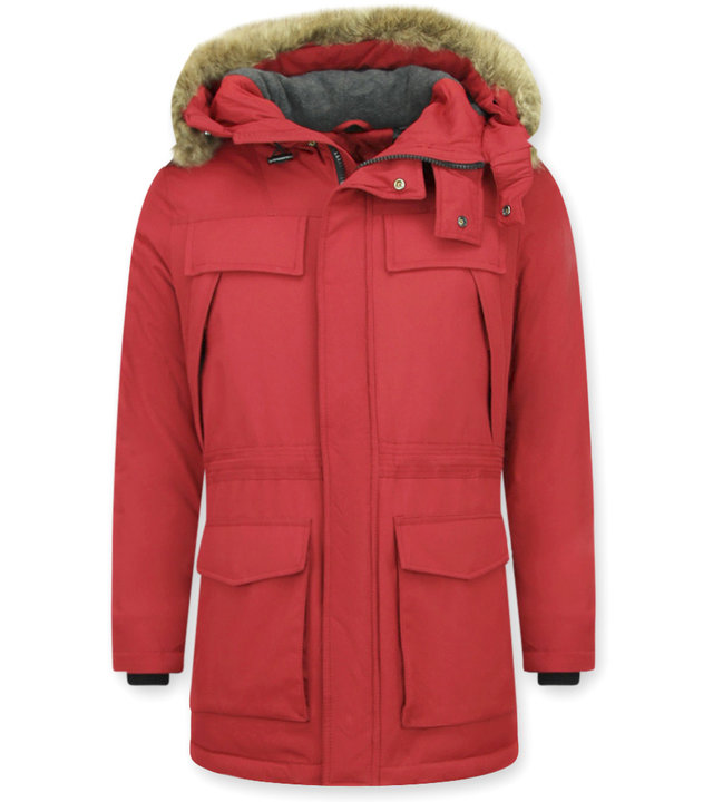 Enos Winterjacke Herren - Parka mit Fellkragen - Rot