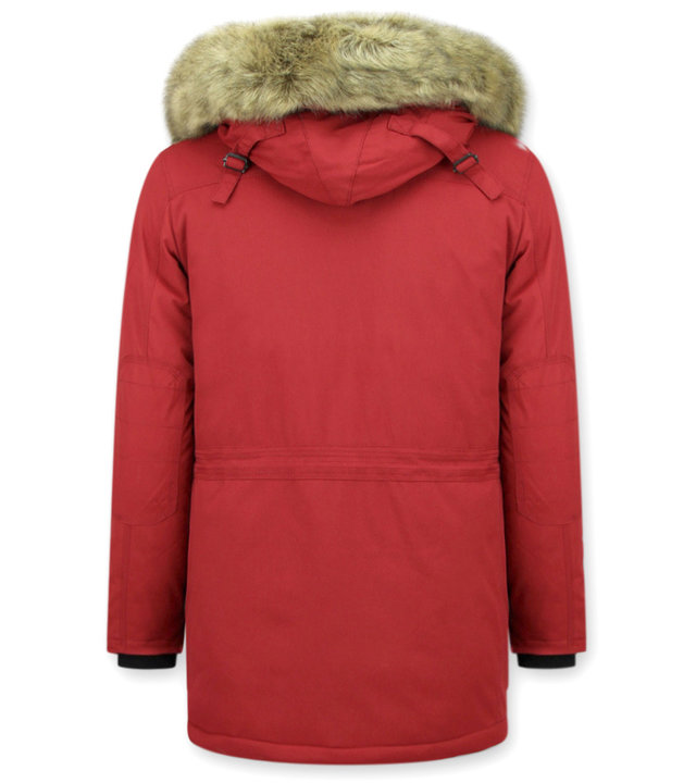 Enos Winterjacke Herren - Parka mit Fellkragen - Rot