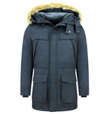 Enos Winterjacke Herren - Parka mit Fellkragen - Blau