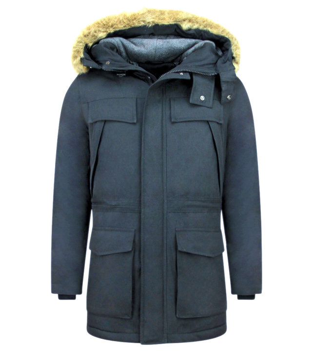 Enos Winterjacke Herren - Parka mit Fellkragen - Blau