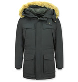 Enos Winterjacke Herren - Parka mit Fellkragen - Schwarz