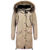 Macleria Winterjacke Damen - Parka mit Echtfell - Beige