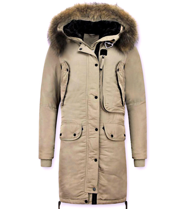 Macleria Winterjacke Damen - Parka mit Echtfell - Beige