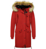 Macleria Winterjacke Damen - Parka mit Echtfell - Rot