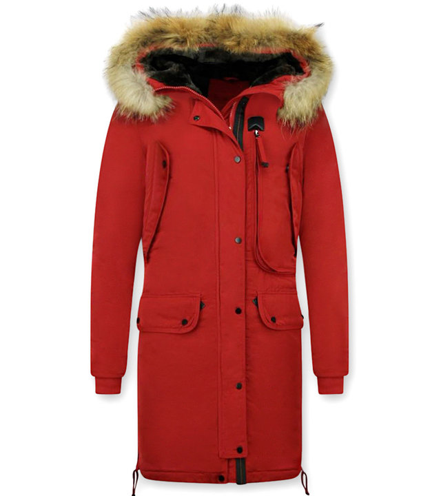 Macleria Winterjacke Damen - Parka mit Echtfell - Rot