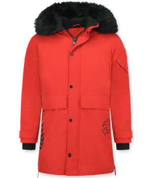 Enos Winterjacke Herren- Parka Lang mit Fellkragen  - Rot