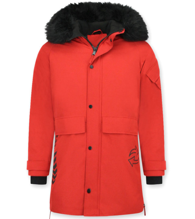 Enos Winterjacke Herren- Parka Lang mit Fellkragen - Rot