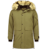 Enos Winterjacke Herren- Parka Lang mit Fellkragen - Grün