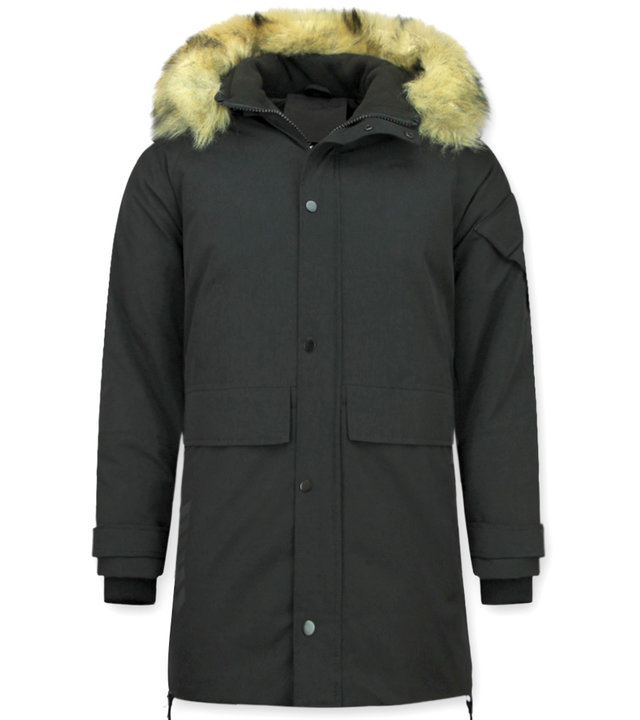 Enos Winterjacke Herren- Parka Lang mit Fellkragen - Schwarz