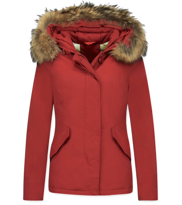 TheBrand Jacke mit Fellkragen - Winterjacke Damen - Rot