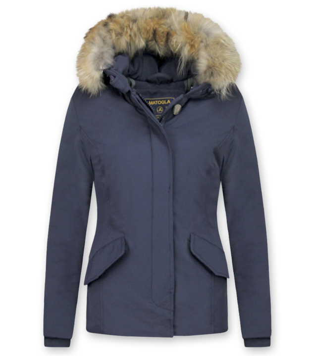 TheBrand Jacke mit Fellkragen - Kurze Winterjacke Damen - Blau