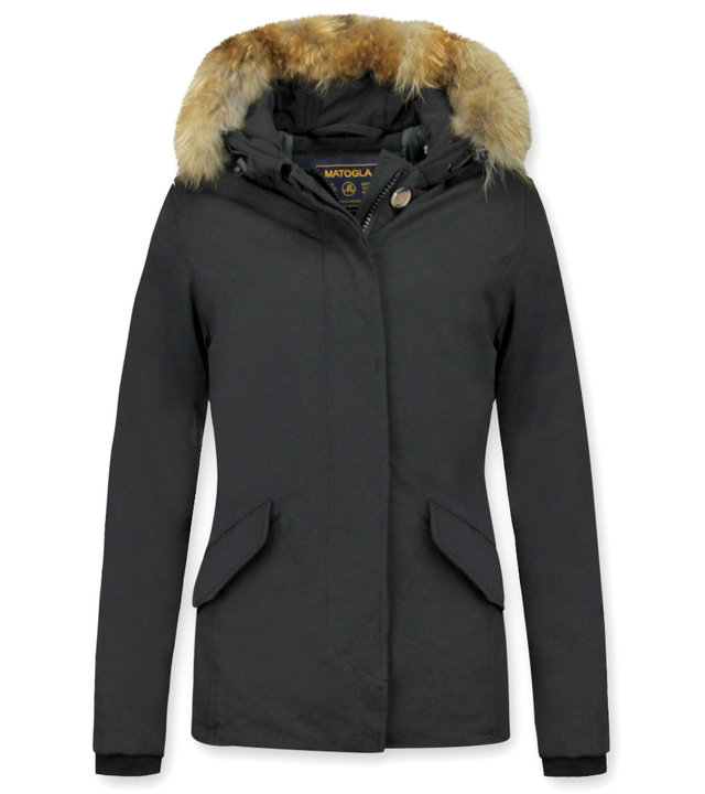 TheBrand Jacke mit Fellkragen - Kurze Winterjacke Damen - Schwarz