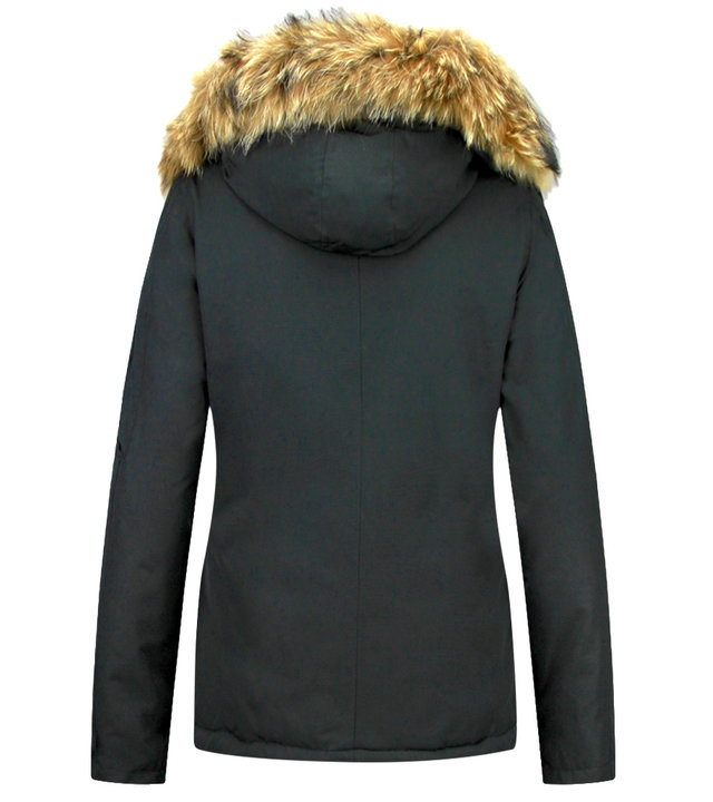 TheBrand Jacke mit Fellkragen - Kurze Winterjacke Damen - Schwarz