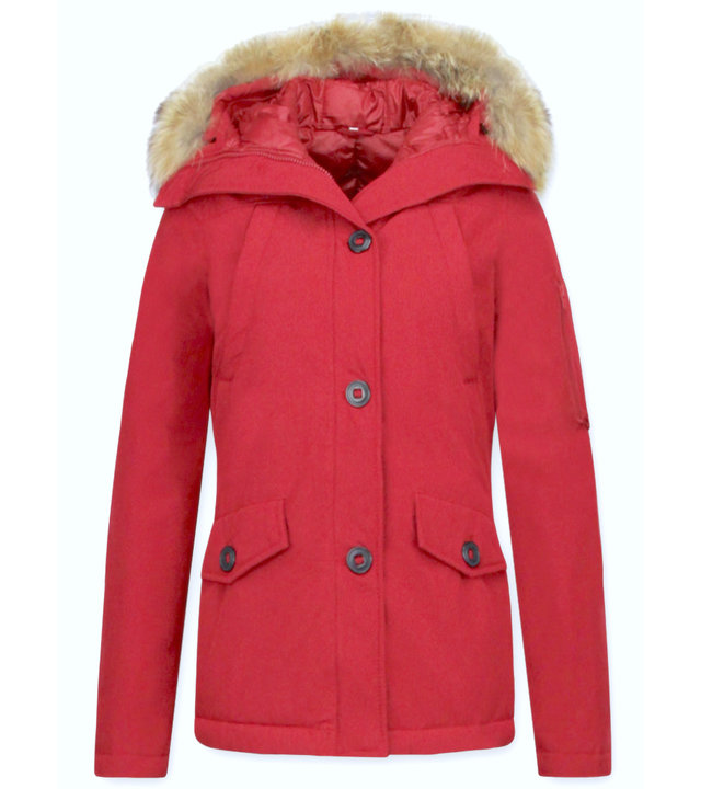 TheBrand Jacken mit Fellkragen - Winterjacken Damen Kurz - Rot