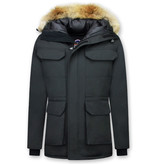 Beluomo Winterjacke Herren - Parka Lang mit Fellkragen -  Expedition Parka - Schwarz