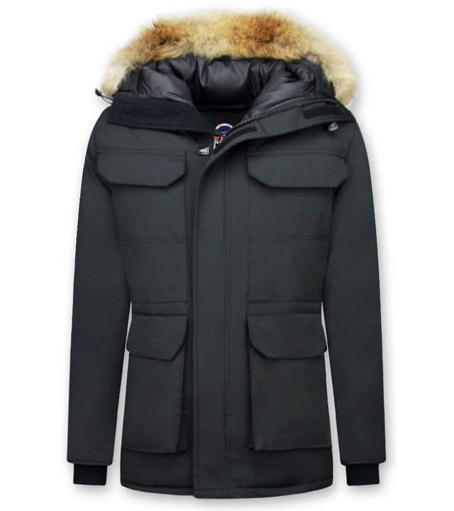 Beluomo Winterjacke Herren - Parka Lang mit Fellkragen -  Expedition Parka - Schwarz