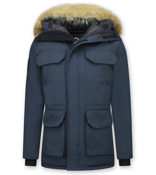 Beluomo Winterjacke Herren - Parka Lang mit Fellkragen - Expedition Parka - Blau