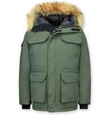 Beluomo Winterjacke Herren - Parka Lang mit Fellkragen - Expedition Parka - Grün