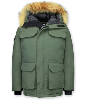 Beluomo Winterjacke Herren - Parka Lang mit Fellkragen - Expedition Parka - Grün