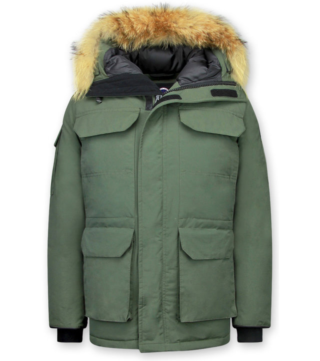 Beluomo Winterjacke Herren - Parka Lang mit Fellkragen - Expedition Parka - Grün