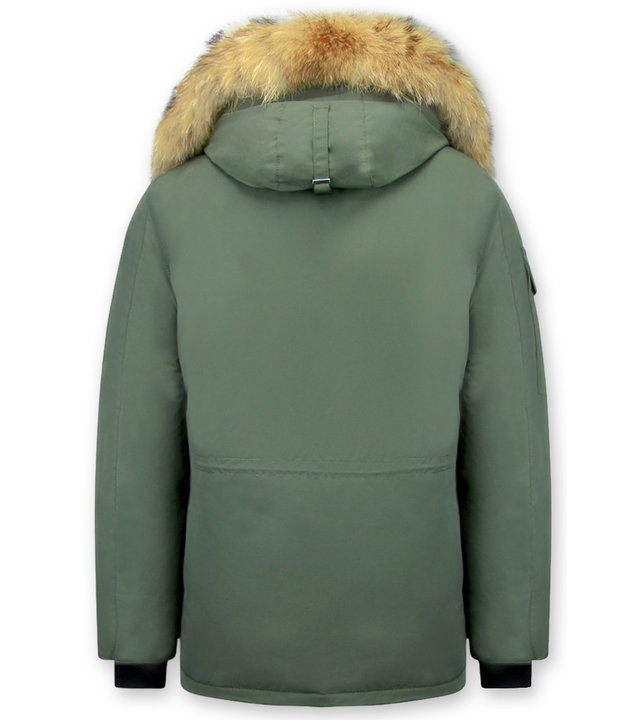 Beluomo Winterjacke Herren - Parka Lang mit Fellkragen - Expedition Parka - Grün