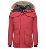 Beluomo Winterjacke Herren - Parka Lang mit Fellkragen - Expedition Parka - Rot