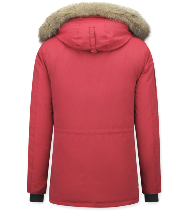 Beluomo Winterjacke Herren - Parka Lang mit Fellkragen - Expedition Parka - Rot