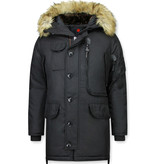 Just Key Winterjacke Herren - Parka Lang mit Fellkragen - Schwarz