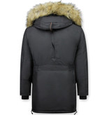 Just Key Winterjacke Herren - Parka Lang mit Fellkragen - Schwarz