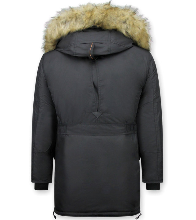 Just Key Winterjacke Herren - Parka Lang mit Fellkragen - Schwarz