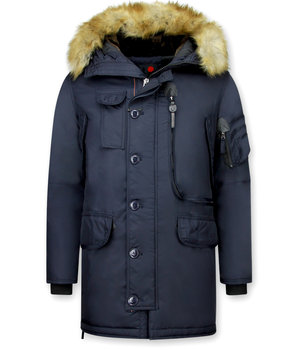 Just Key Winterjacke Herren - Parka Lang mit Fellkragen - Blau