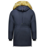 Just Key Winterjacke Herren - Parka Lang mit Fellkragen - Blau