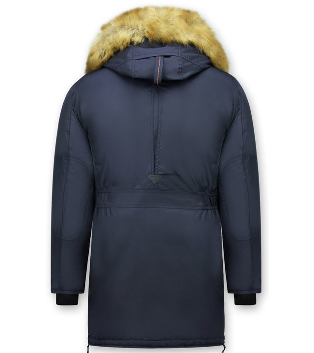 Just Key Winterjacke Herren - Parka Lang mit Fellkragen - Blau