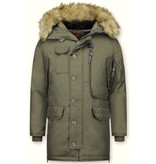 Just Key Winterjacke Herren - Parka Lang mit Fellkragen - Grün