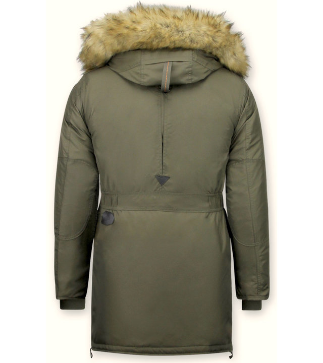 Just Key Winterjacke Herren - Parka Lang mit Fellkragen - Grün