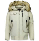 Just Key Jacken mit Fellkragen - Winterjacken Herren Kurze - Pilot Jack - Beige