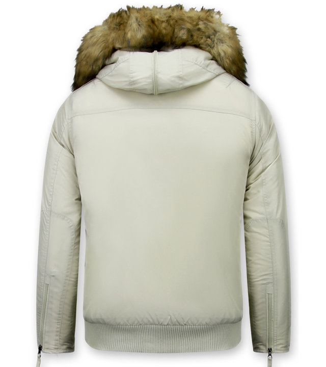 Just Key Jacken mit Fellkragen - Winterjacken Herren Kurze - Pilot Jack - Beige