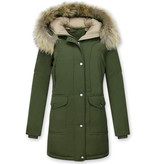 Macleria Jacken mit Fellkragen - Winterjacken Damen Lange - Parka - Khaki