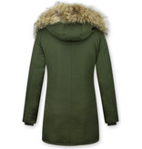 Macleria Jacken mit Fellkragen - Winterjacken Damen Lange - Parka - Khaki