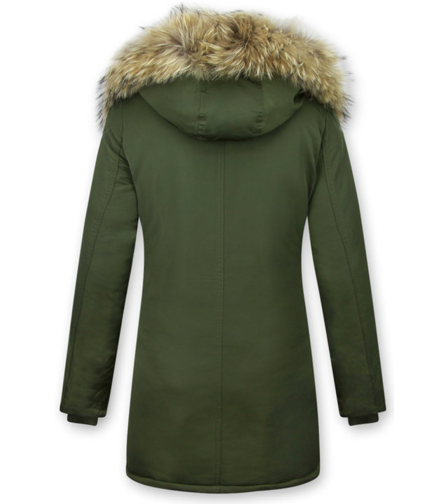 Macleria Jacken mit Fellkragen - Winterjacken Damen Lange - Parka - Khaki