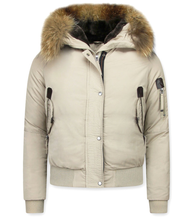 Macleria Jacken mit Fellkragen - Winterjacken Damen Kurz - Beige