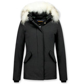 Matogla Jacke mit Fellkragen - Winterjacke Damen Kurz - Schwarz